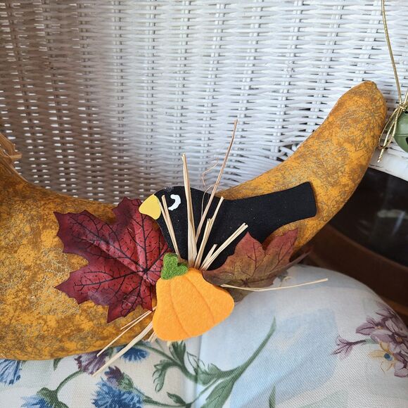 Handcrafted Autumn Moon Scarecrow Wreath Fall Halloween Design Decor Elements - Picture 8 of 10
